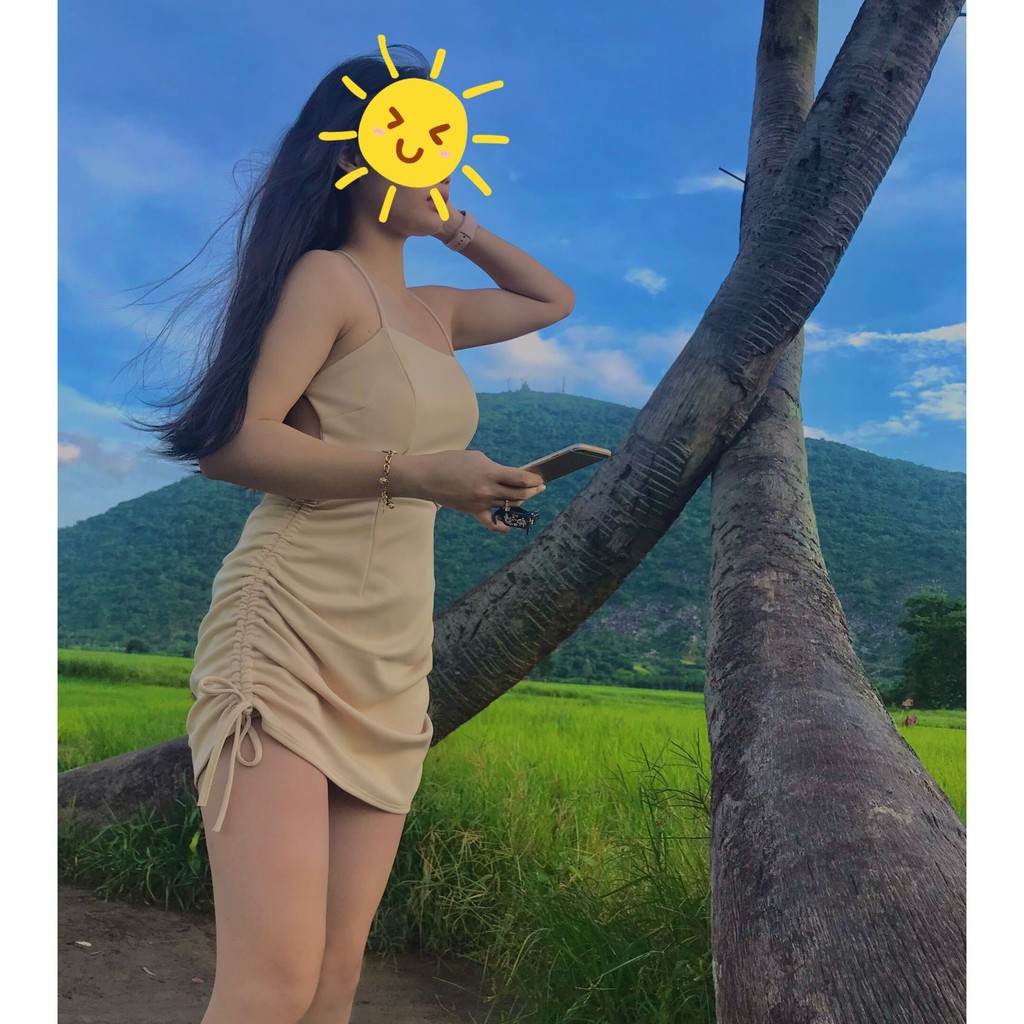 Ảnh thật váy đầm nữ body rút dây đan sau lưng