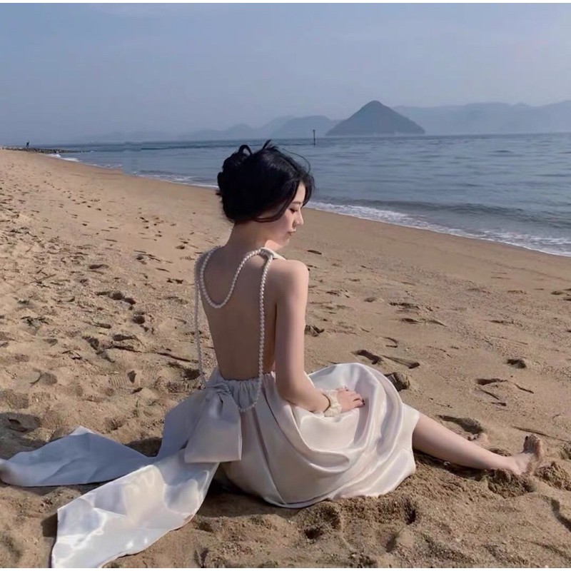 Váy hở lưng dây ngọc thắt nơ eo | BigBuy360 - bigbuy360.vn