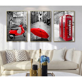 Bộ tranh canvas treo tường tông màu đỏ đen 30 x 45 cm x 3 tranh