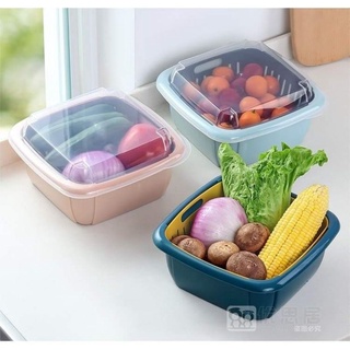 Hộp Rổ Đựng Rau Củ, Trái Cây Ráo Nước 2 Lớp Có Nắp Đậy 3 Trong 1 Đựng Đồ Đa Năng