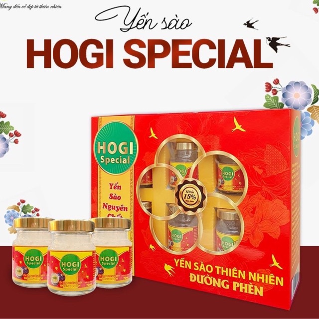 NƯỚC YẾN SÀO ĐƯỜNG PHÈN HOGI THIÊN NHIÊN HỘP 6 HŨ