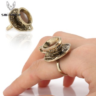 Nhẫn đồng mặt ly cà phê nhân tạo phong cách retro Châu Âu