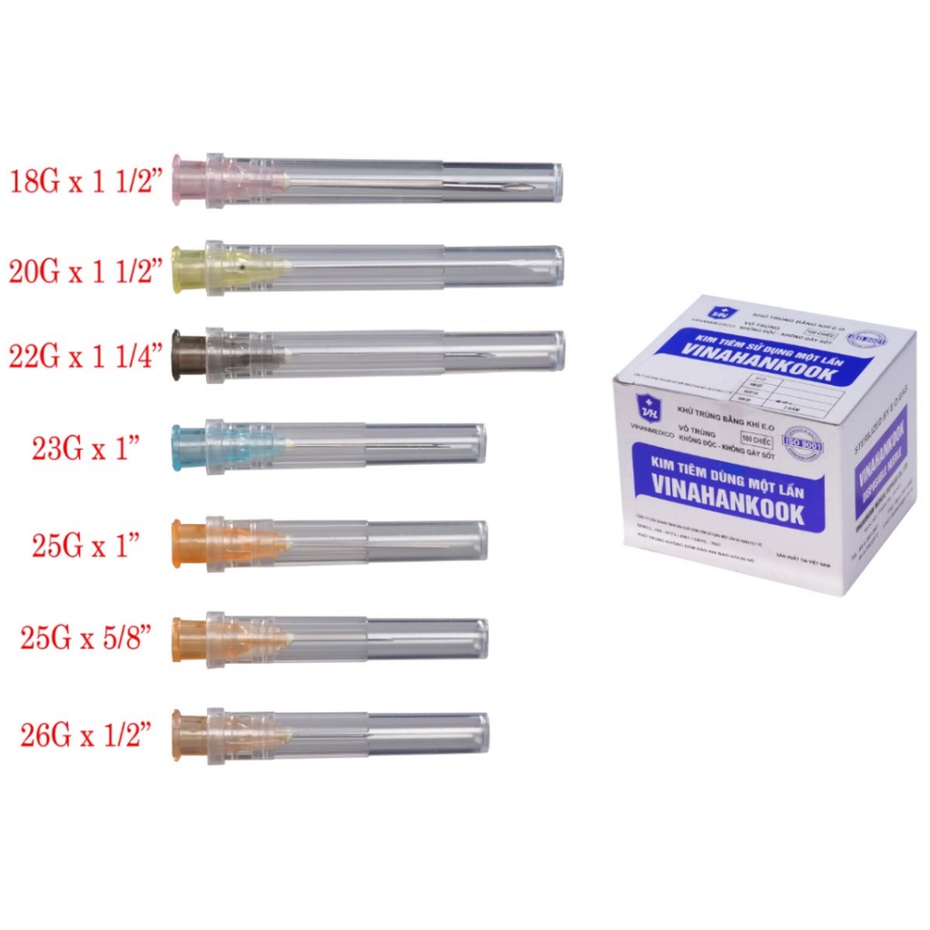 Đầu kim Vinahankook  18G 20G 22G 23G 25G 26G hộp 100 cái