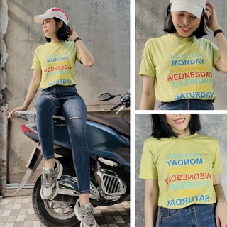 Áo thun nữ phom rộng dáng ôm Sunday, áo unisex in chữ nữ đẹp có size 3T