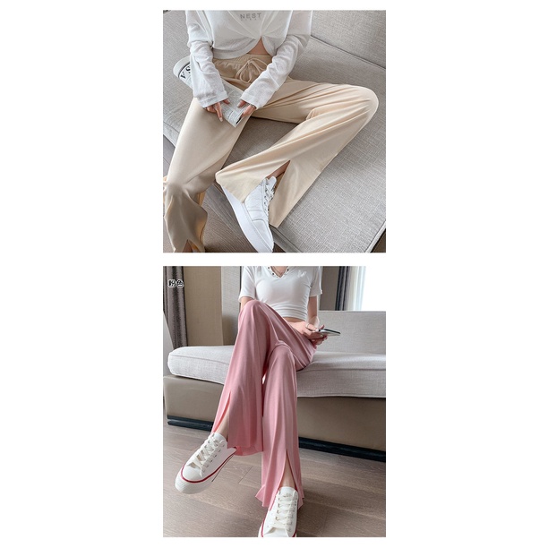 Quần Ống Rộng Xẻ Tà Chất Liệu Co Giãn Thời Trang Mùa Hè Cho Nữ Có Size Lớn