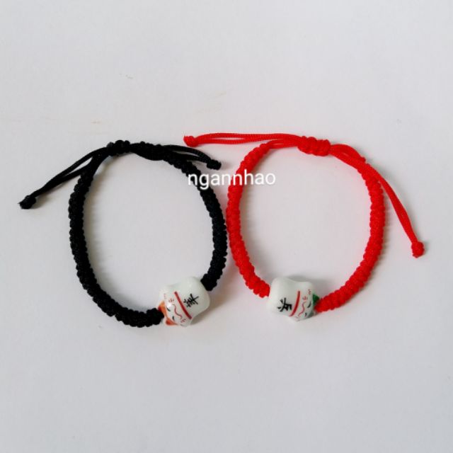 VT251 - Vòng tay cặp dây may mắn mix mèo gốm