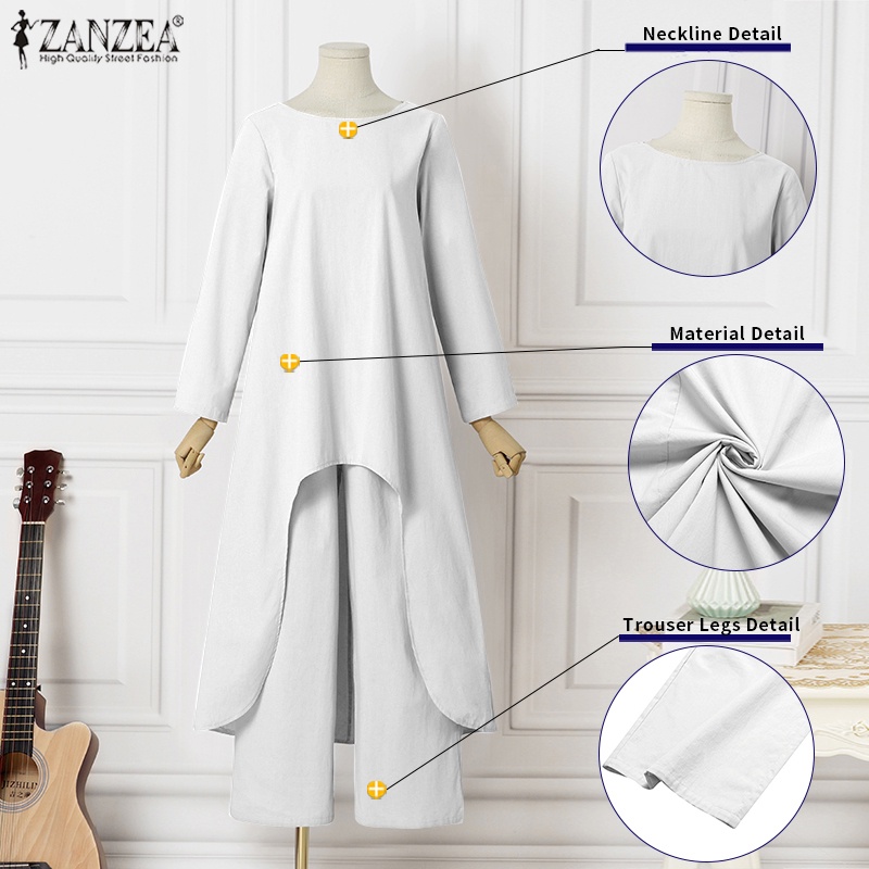 Set đồ ZANZEA gồm áo dài tay cổ tròn + quần dài lưng thun thời trang nữ