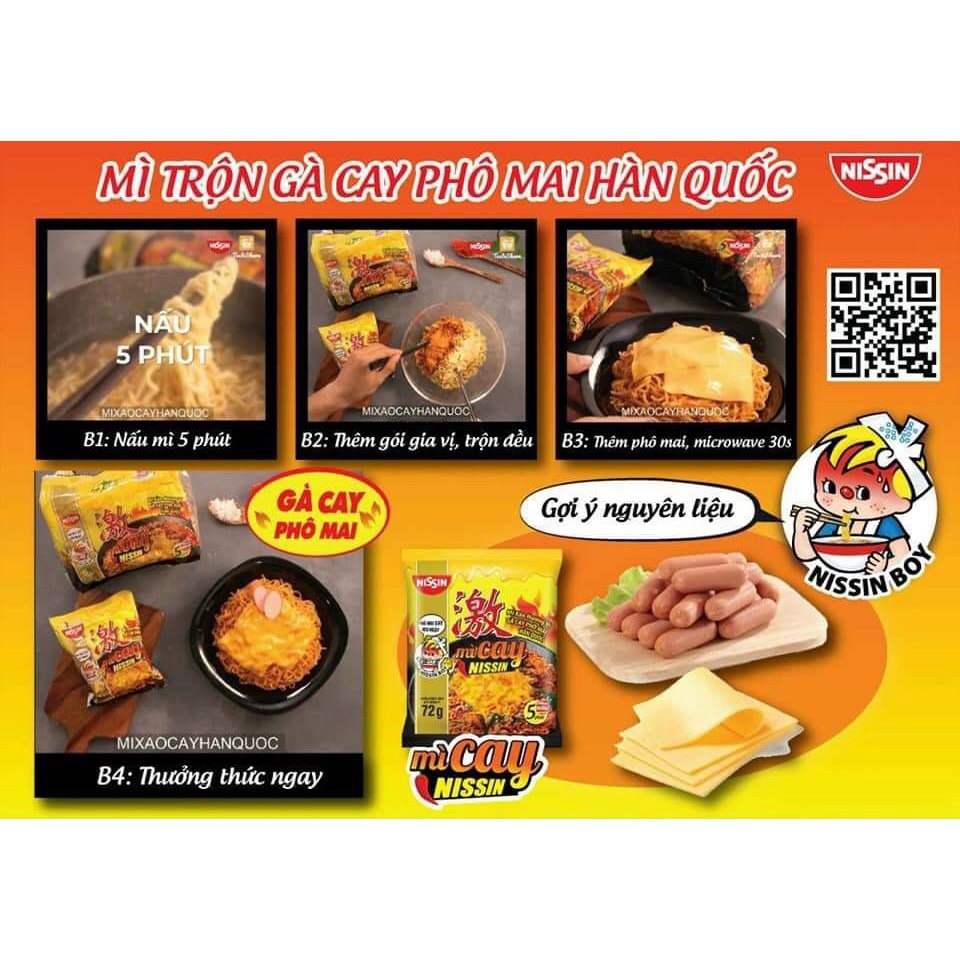 Thùng 20 gói mì cay Nissin vị gà cay, vị phô mai, vị trứng muối
