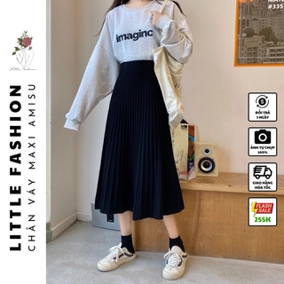 Chân váy đầm maxi little fashion cạp chun dáng dài xếp ly amisu