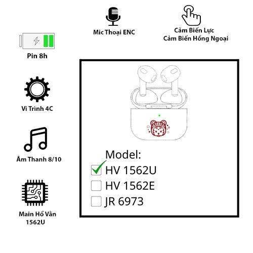 Tai Nghe Không Dây HỔ VẰN - Model AP3 HV Chip 1562U