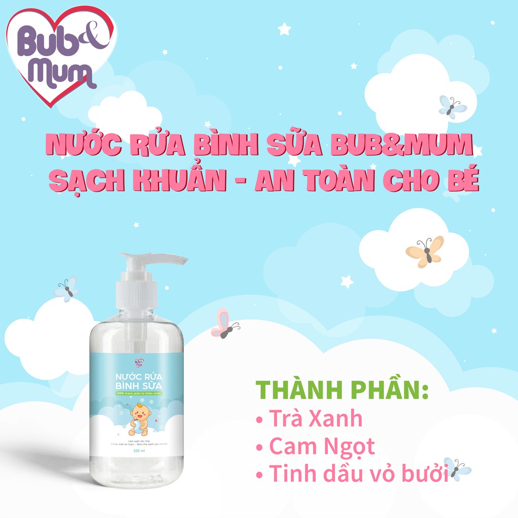 Nước rửa bình sữa chiết xuất thiên nhiên làm sạch, diệt khuẩn, an toàn cho bé Bub&amp;Mum 250ml