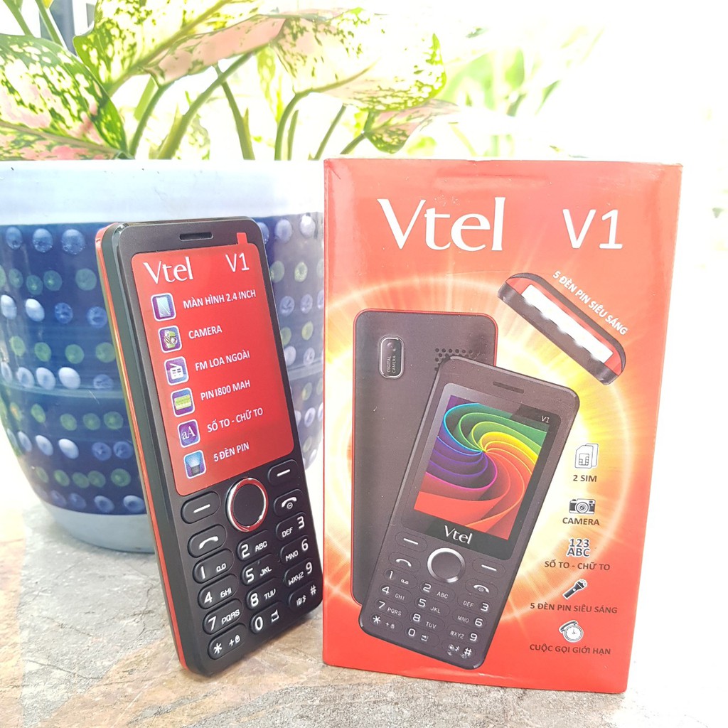 Điện Thoại GSM Vtel V1 (2 Sim) - Số To, Chữ To, Pin Khủng, Màn Hình Lớn, FM loa ngoài, Thiết Kế Đẹp – Bảo Hành 12 tháng