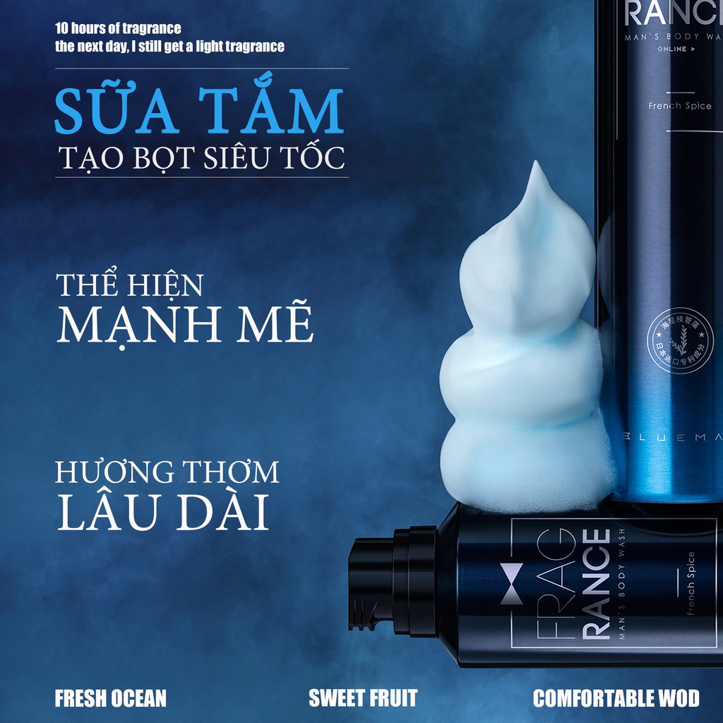 Sữa Tắm Nam Dưỡng Ẩm Da BlueMan Siêu Bọt Hương Thơm Lâu Dài 300ml ZL81