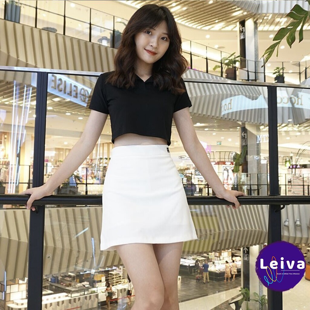 Áo croptop nữ kiểu ôm có cổ tay ngắn, Áo polo nữ croptop crt Ulzzang crop top sơ mi phông thun cổ bẻ sexy cá tính đen | BigBuy360 - bigbuy360.vn