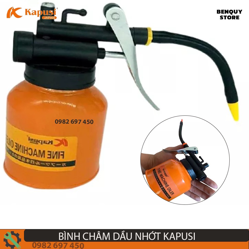 BÌNH CHÂM DẦU NHỚT KIM LOẠI 250ML KAPUSI JAPAN - BÌNH CHÂM DẦU VỎ SẮT VÒI ĐEN SỦ DỤNG CHO MÁY MÓC Ô TÔ XE MÁY VV...
