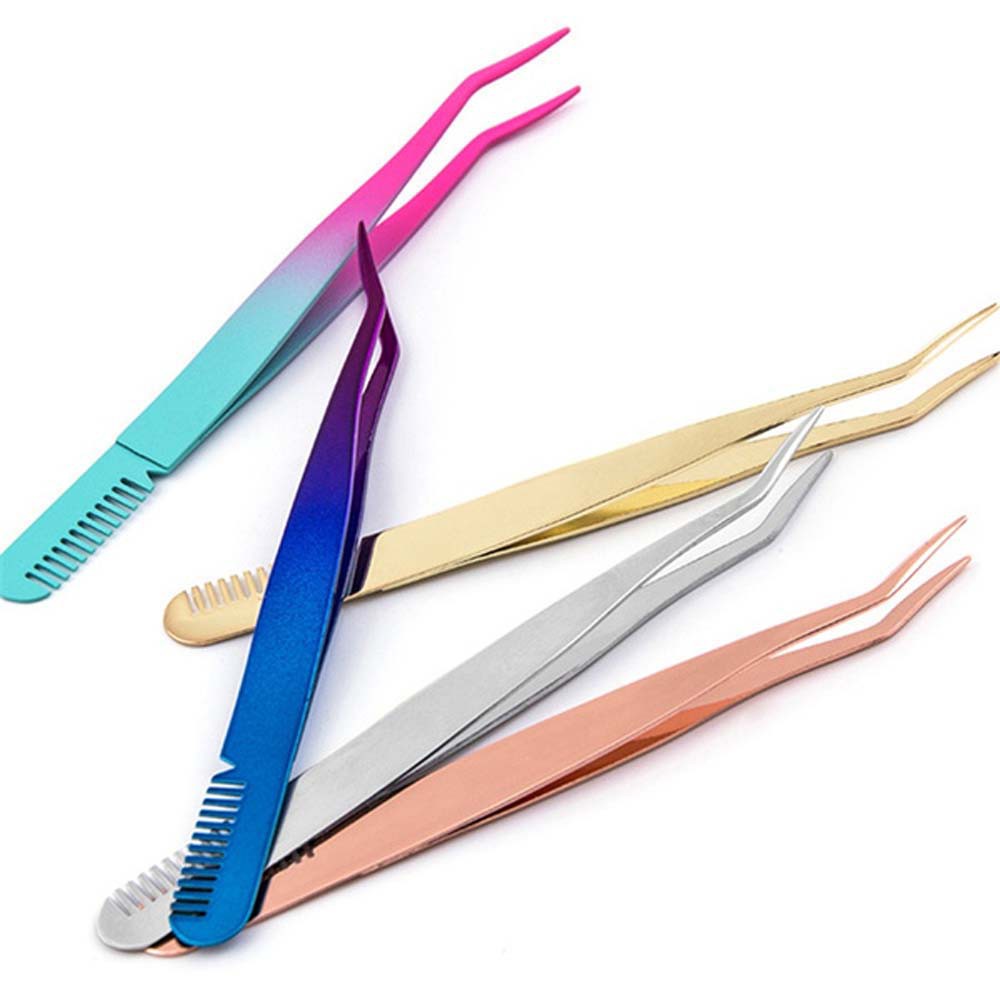 [Hàng mới về] Nhíp gắn lông mi giả thiết kế hai đầu 2 trong 1 kèm lược bằng thép không gỉ dành cho nữ