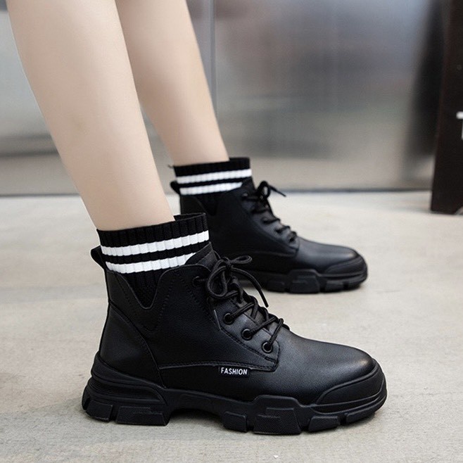 Giày MWC 0554 - Giày Thể Thao Nữ Đế Độn, Sneaker Cổ Cao Đế 3CM Da Trơn Hot Trend