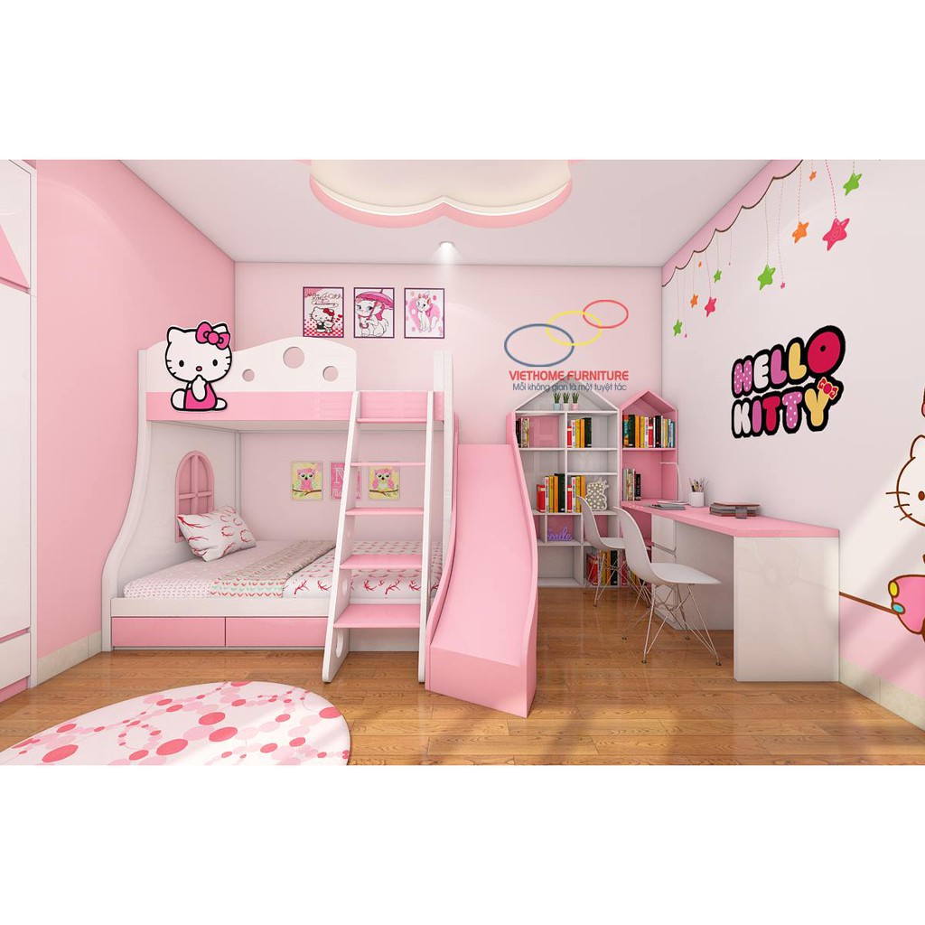Giường tầng thông minh cho Phòng ngủ đẹp siêu đáng yêu với nhân vật Hellokitty