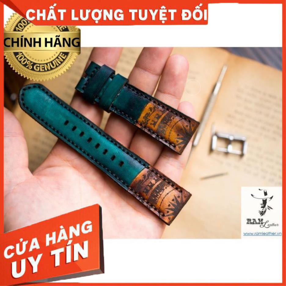 (DA BÒ THẬT) DÂY CASIO AE1200 TRỐNG ĐỒNG DA BÒ Ý VEGTAN XANH LỤC - RAM TRỐNG ĐỒNG AQUA GREEN - ĐỦ SIZE