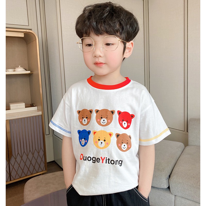 Áo phông cộc tay trẻ em, áo thun bé trai size đại cotton, áo gấu trẻ em Xiliba 10-38kg