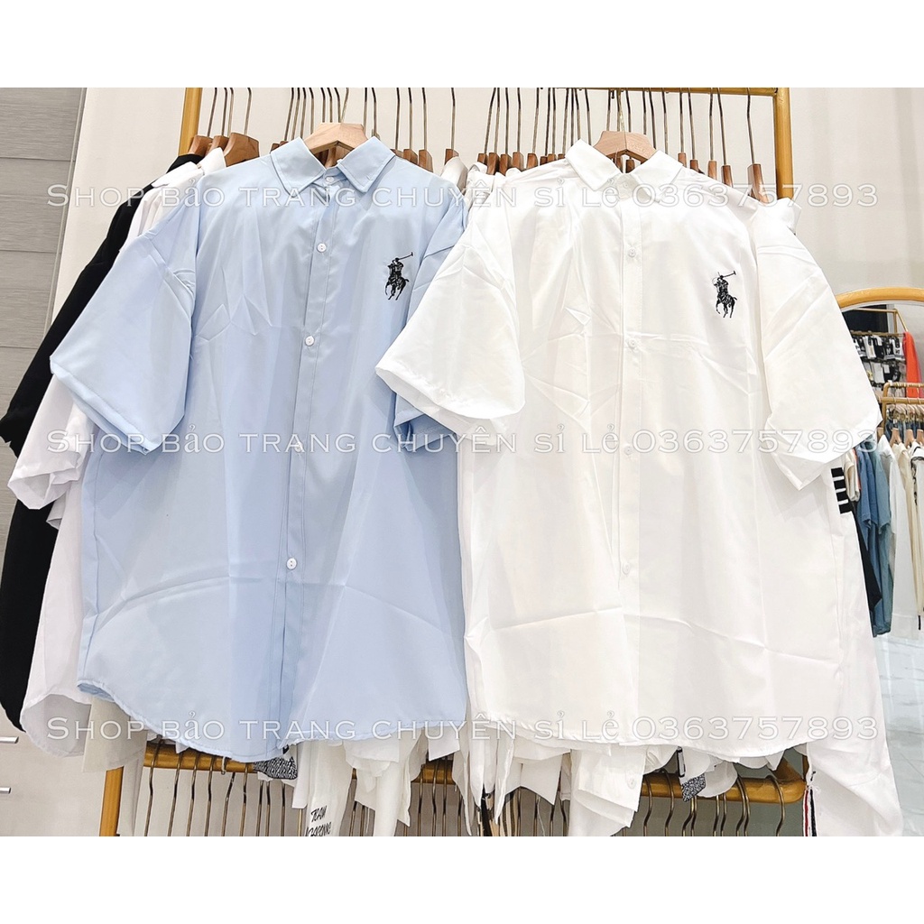 Áo Sơ Mi Tay Lỡ Cổ Bẻ Thêu Logo Form Rộng Unisex Phong Cách Trẻ Trung - Áo Sơ Mi Cổ Đức Đi Học Đi Chơi Hot Trend 2022