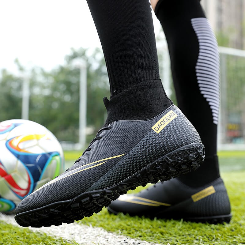 Giày đá bóng sân cỏ tự nhiên thiết kế cổ cao màu đen trắng phong cách Cr7 Mercurial Fg Tf Futsal cỡ 35-47 dành cho nam