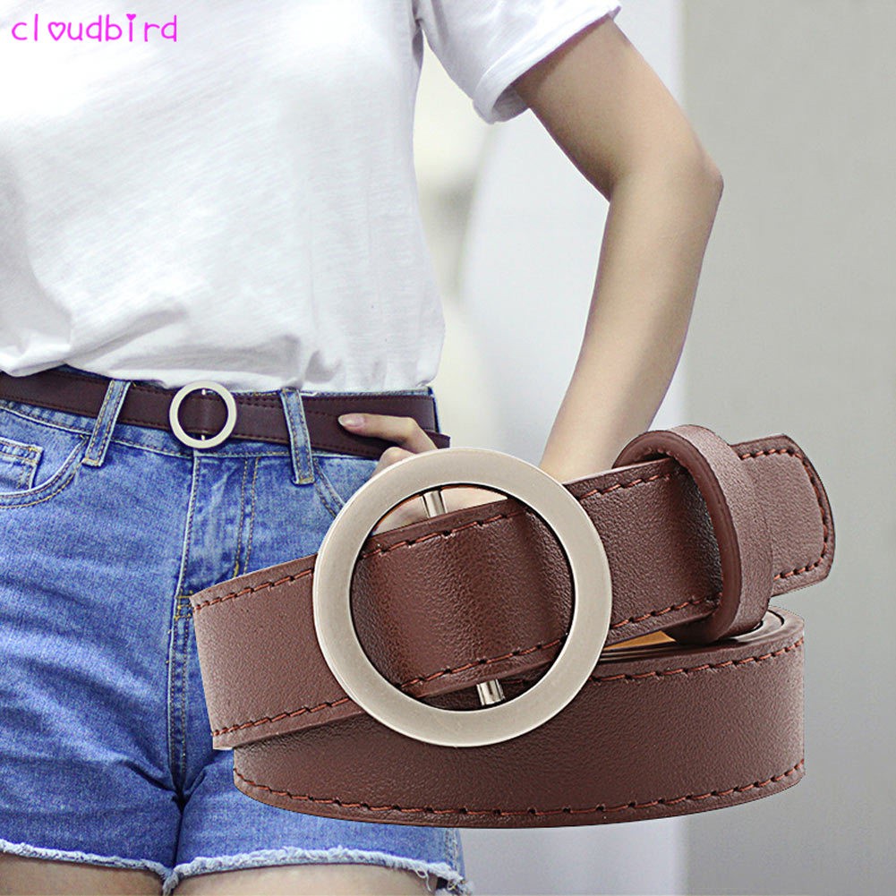 Thắt lưng da khóa kim loại tròn dễ phối đồ cho nữ