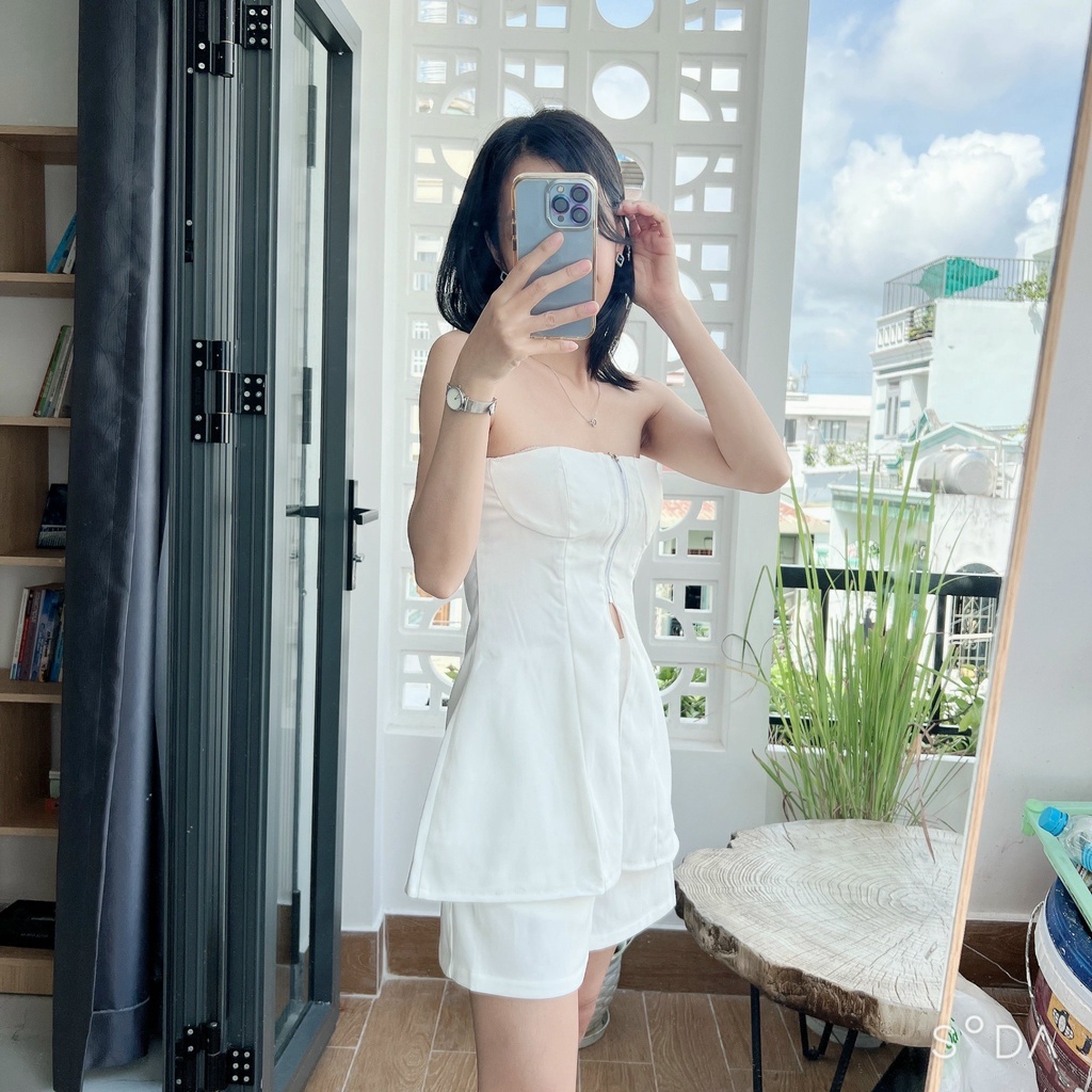 [Ảnh thật] Set quần short áo ống form dài dây kéo sang xịn
