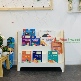  Giá sách montessori hai màu trắng và vân gỗ giá sách hiện đại gỗ plywood phủ melamin an toàn với trẻ em 