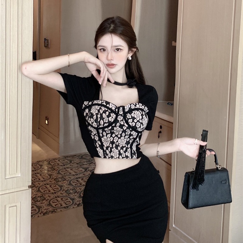 Áo Thun Crop top Bằng Lụa Mát In Họa Tiết Thời Trang Mùa Hè Cho Nữ JH-TX-257