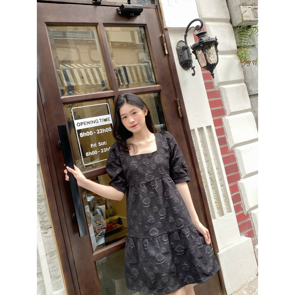 YU CHERRY | Đầm nữ babydoll tay phồng cổ vuông chiết tầng dễ thương Baby Princess Dress YD145