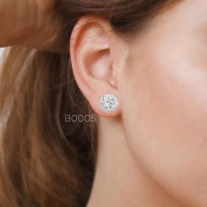 Bông tai nữ bạc Ý S925 MiASJ chốt vặn kết đá CZ cao cấp B0004B/B0004/B0005