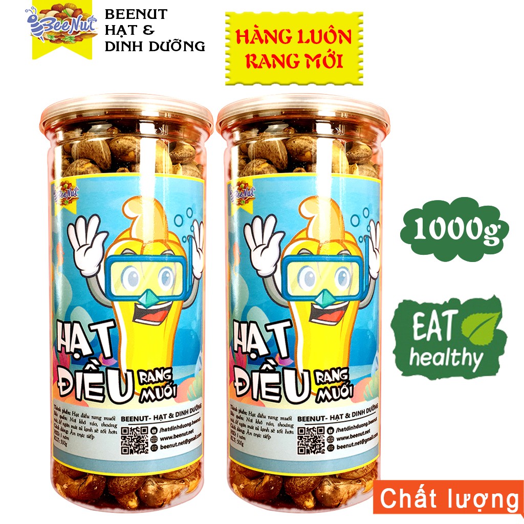 (1KG) (Combo 2 phần 500g) Hạt điều rang muối nguyên lụa - Hạt điều Bình Phước Chính Gốc - BeeNut