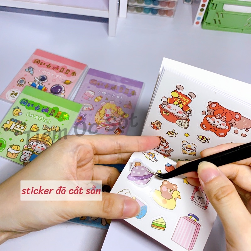 Quyển Sticker 24 Tờ Hình Dán Trang Trí Sổ Lưu Niệm Hoạ Tiết Hoạt Hình Dễ Thương-ST050