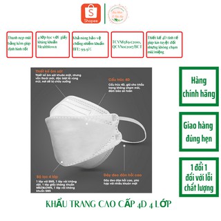 Khẩu trang y tế 4D cao cấp Hamita - Xuất Châu Âu - 4 lớp, giấy kháng khuẩn MealtBlown, thanh nẹp kẽm, tái sử dụng