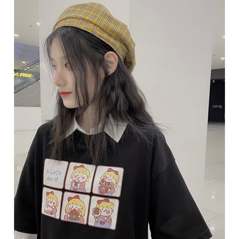 [Rẻ Vô Địch] Áo Phông Tay Lỡ Dáng Rộng Unisex --áo 5 hình cô gái A girl's