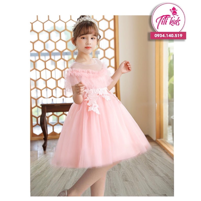 Đầm Công Chúa Bé Gái TiTiKids Đầm Cao Cấp Xếp Ly Cổ Tùng Ngắn CC167