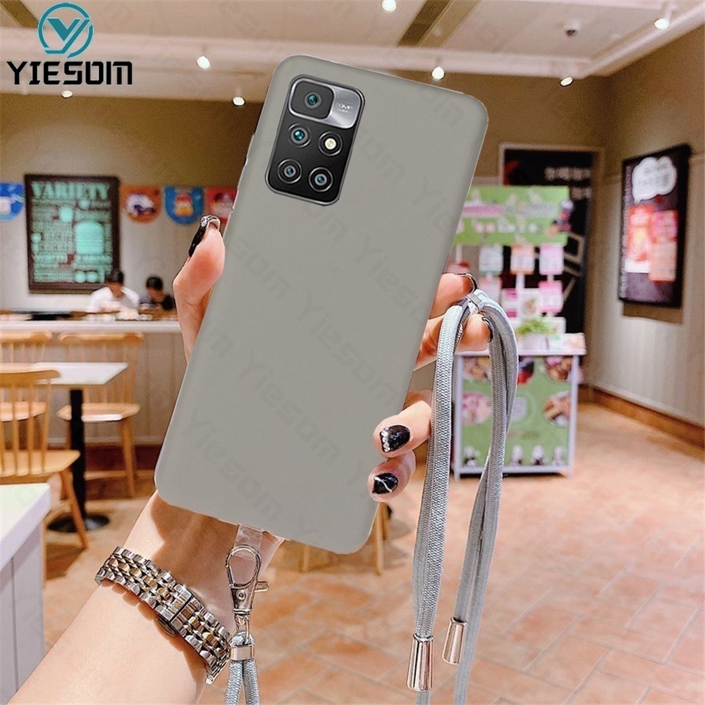 Ốp Điện Thoại TPU Mềm Màu Kẹo Có Dây Đeo Cổ Cho Xiaomi Redmi 10 9 9T 9A 9C