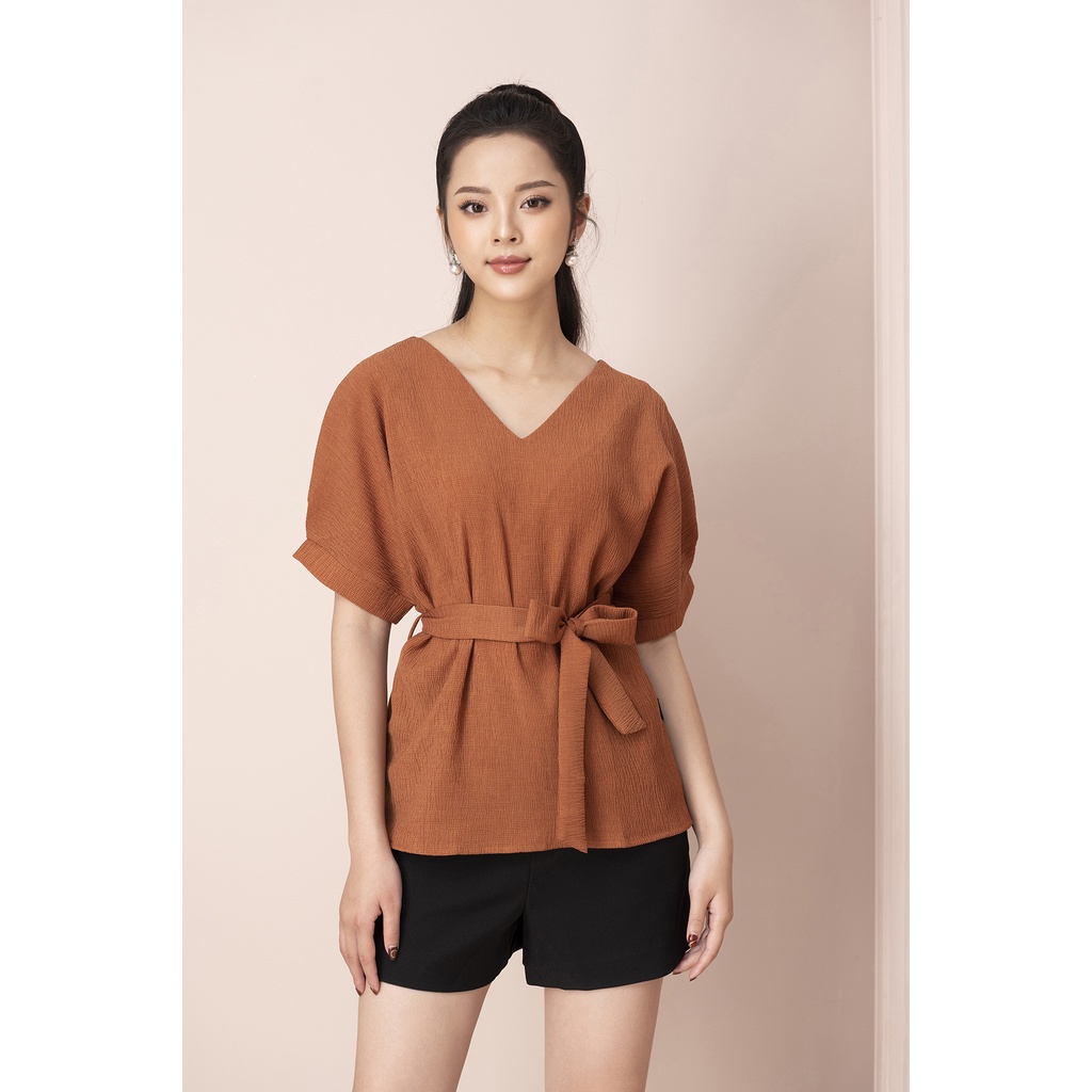 Áo Sơ Mi Nữ Luperi LFSM1206 Tay Cánh ơi cổ V phối dây đai