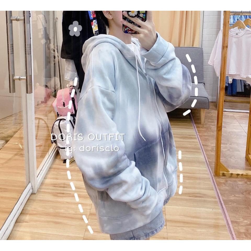 Áo Khoác Nỉ Loang Xanh Xám Có Mũ Form Rộng Siêu Chất | BigBuy360 - bigbuy360.vn