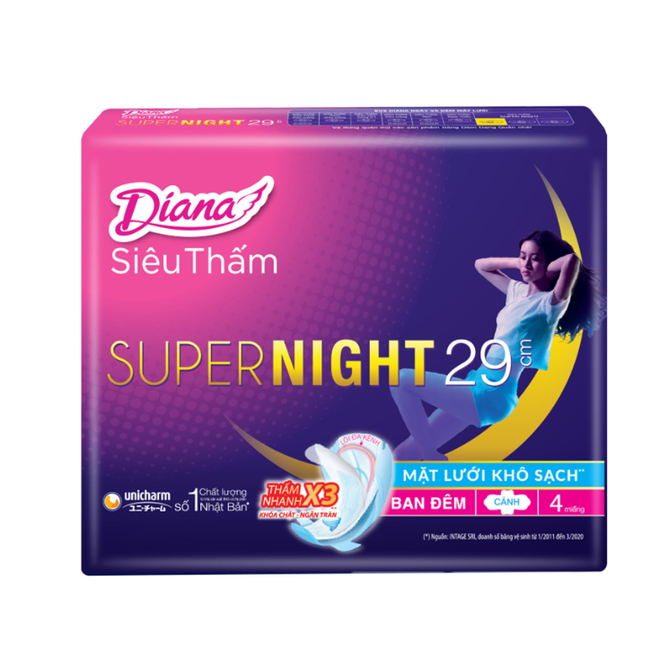 [HB GIFT] Băng vệ sinh Diana siêu thấm Supernight 29cm 4 miếng/gói