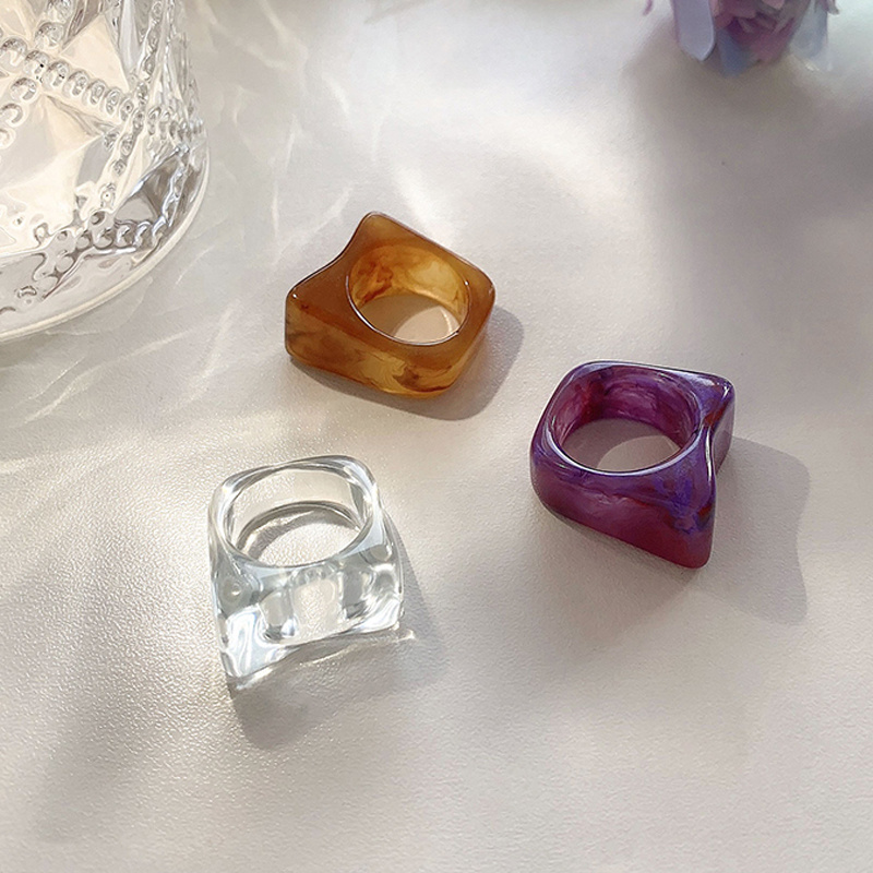 Nhẫn MANYUE bằng nhựa trong suốt hoạ tiết đá hoa cương phong cách Hàn Quốc cho nữ