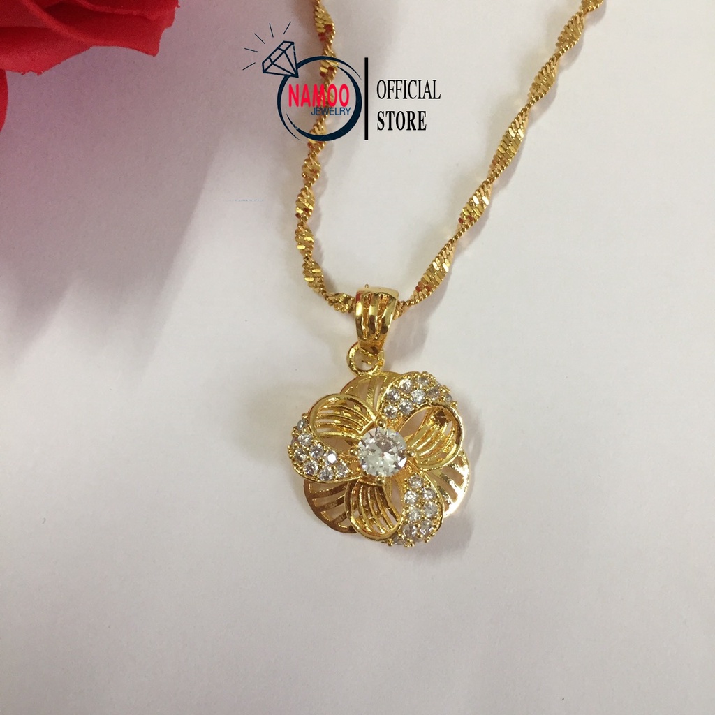 Dây Chuyền Hoa Mai 2 lớp V241, Mặt Dây CHuyền Vàng Mạ Cao Cấp Namoo Jewelry
