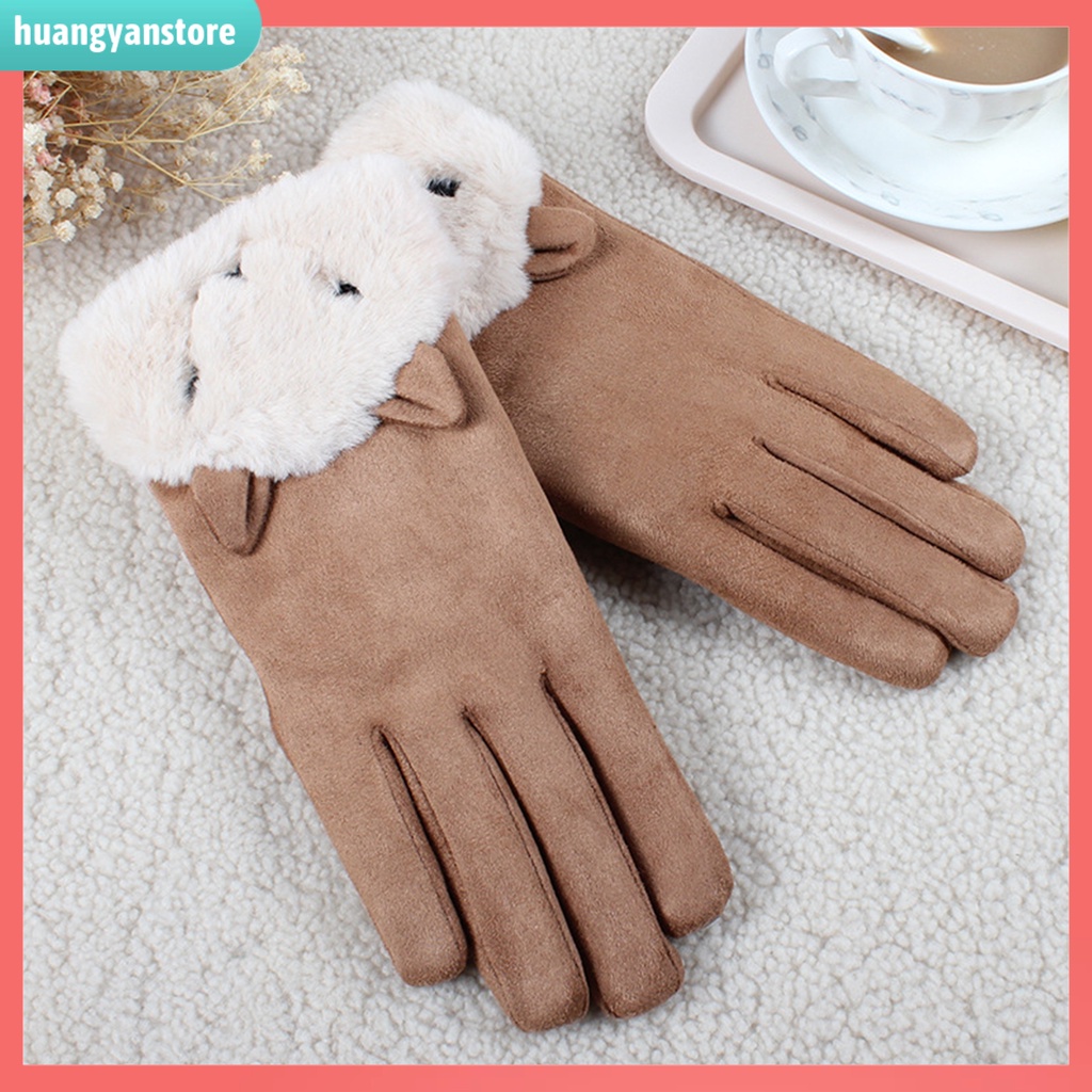 HY| Găng tay da lộn chống gió giữ ấm có thể dùng màn hình cảm ứng cho nữ