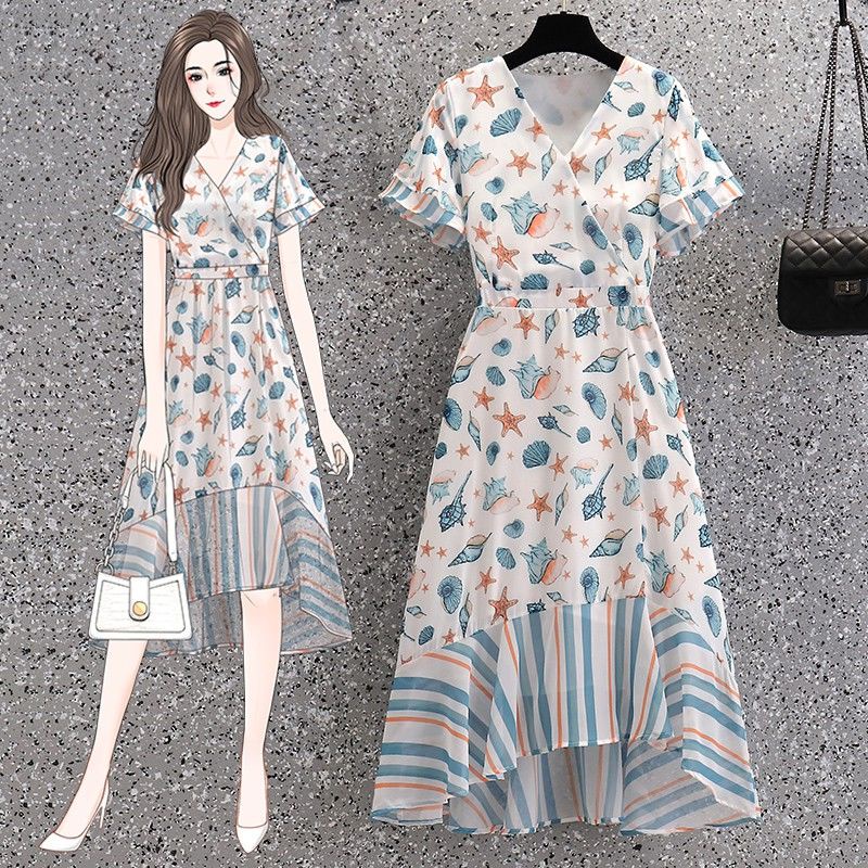 Đầm nữ cỡ lớn 40-100kg phong cách nước ngoài thời trang mùa hè