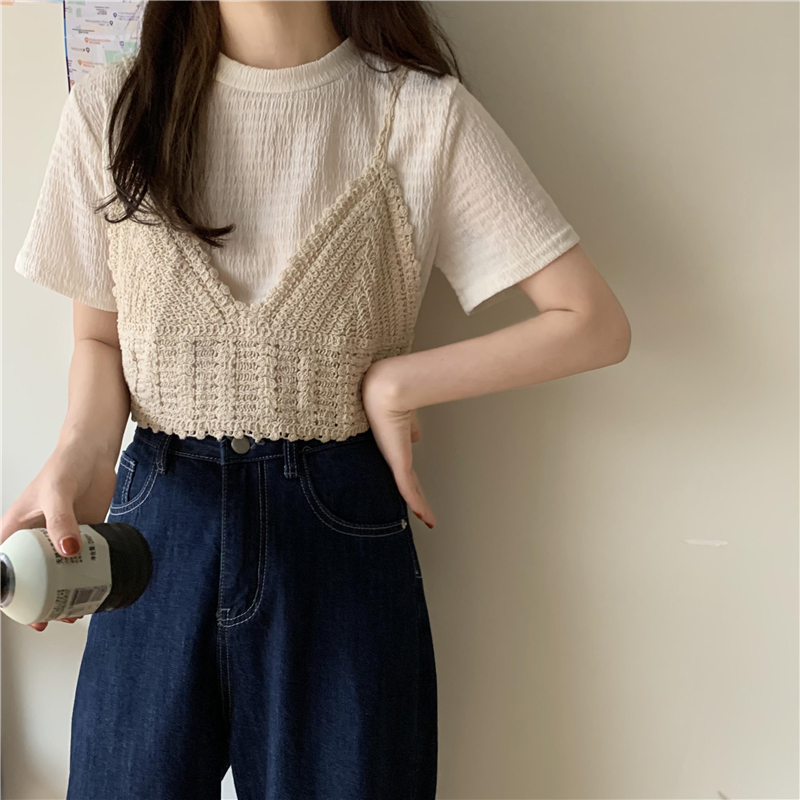 Áo thun nữ kiểu KÈM áo hai dây dệt kim mặc ngoài