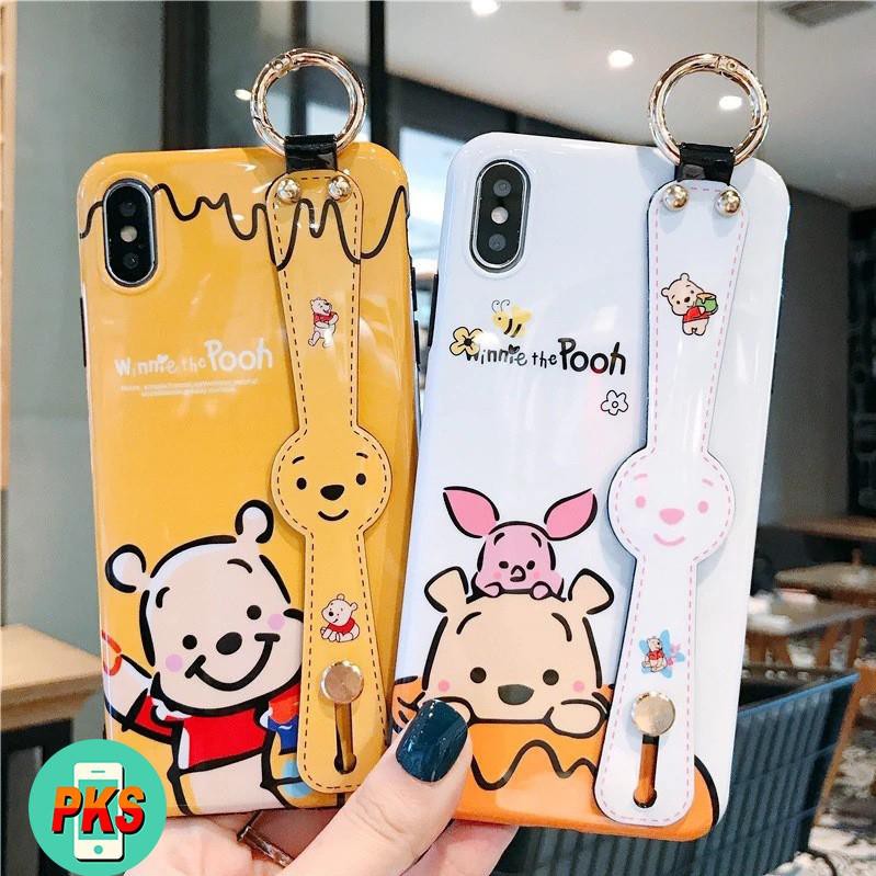 Ốp lưng iphone có móc tay kiêm giá đỡ điện thoại Gấu Pooh - Lợn Piglet 7plus/8/8plus/x/xs/11/12/pro/max/plus/proma -Hồng