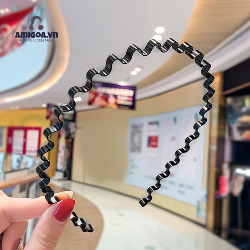 ✨✨Băng đô cài tóc bằng kim loại màu đen hình gợn sóng chống trượt cho cả nam và nữ