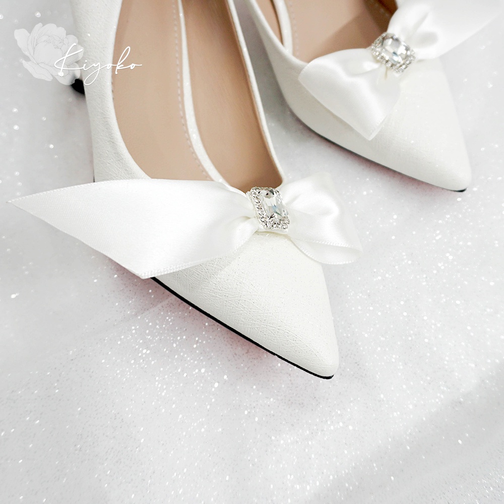 Giày cưới Kiyoko đính nơ satin cách điệu cao 7cm