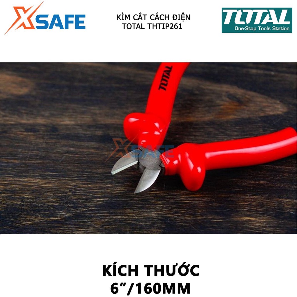 Kìm cắt cách điện TOTAL THTIP261 | kềm cách điện Kích thước 6&quot;/ 160mm, kiểm tra 10000V cắt, kẹp, tuốt các loại dây cáp
